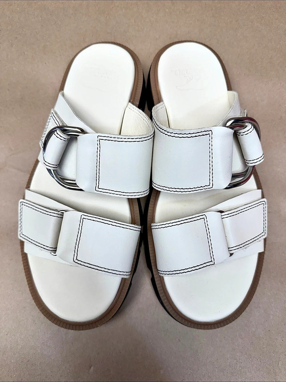 Sorel Viibe 2-Strap Leather Platform Sandals Off White Size US 7